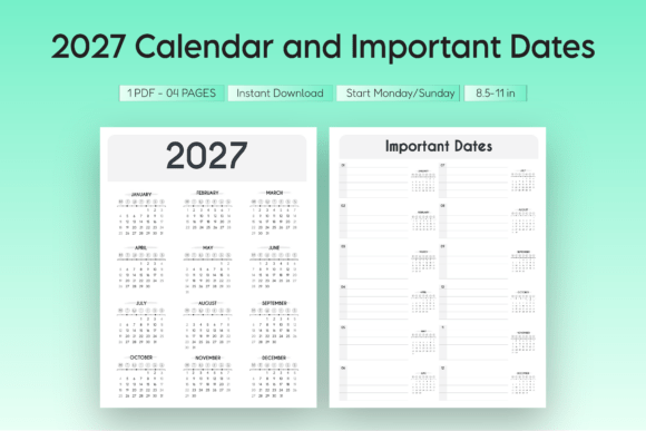 Download 2027 Calendar and Important Dates - 2027 calendar Collection